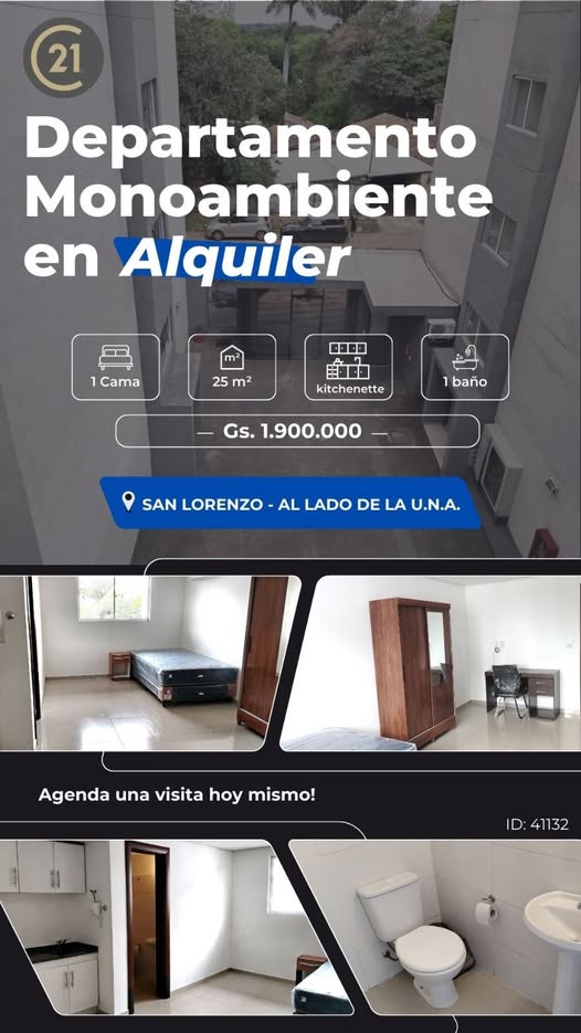 🙌🏽 ALQUILO MONOAMBIENTE AMOBLADO AL LADO DE LA U.N.A. SAN LORENZO - 1